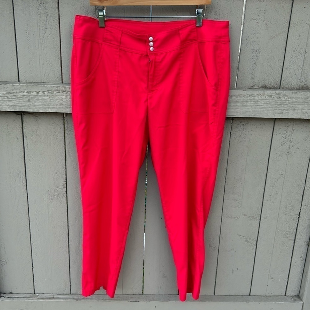 JOFIT Women's Mid-Rise Straight Leg Slit Hem Ankle Golf Pants Athletic Red Sz 14